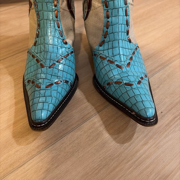 Donald J. Pliner Turquoise Mother of Pearl Cowboy Boots Western Rodeo Womens 9M - Picture 6 of 12